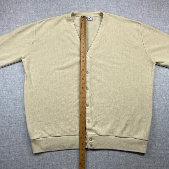 Vintage 90s Jantzen Cream Ivory Button Cardigan Sweater Men 3XL Big Made in USA - Picture 6 of 9